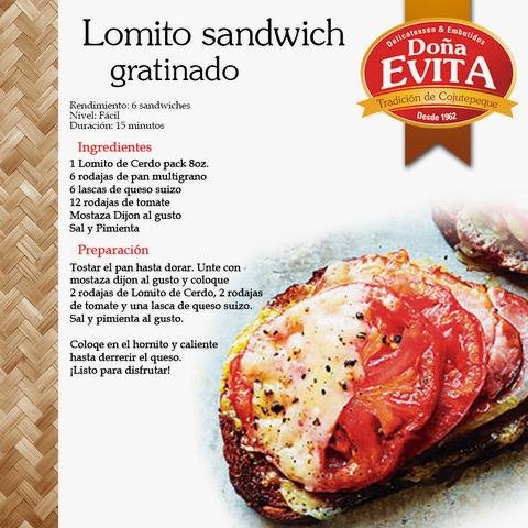 Receta Lomito Sandwich Gratinado Doña Evita