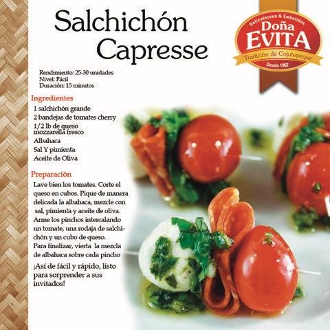 Receta Salchichón Capresse en pinchos Doña Evita